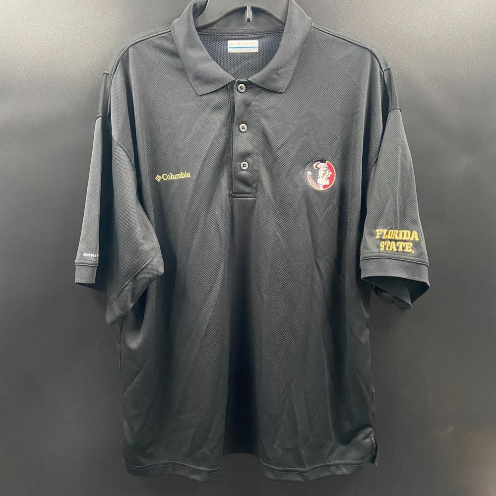 Columbia Florida State Seminoles Polo Shirt Men L Black PFG‎ Omni Shade Outdoor
